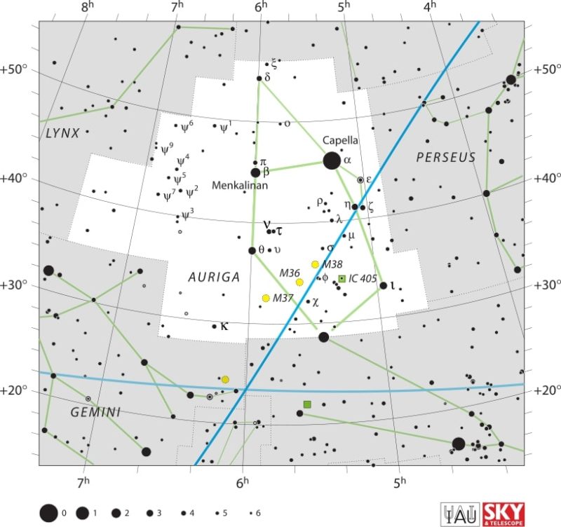 Auriga Constellation Map IAU