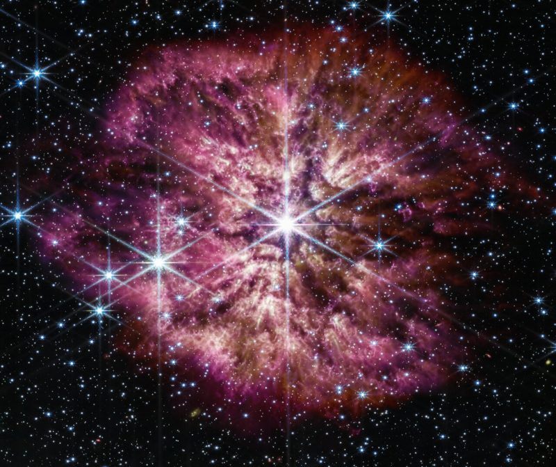 Wolf-Rayet star WR 124 and the nebula M1-67 surrounding it.