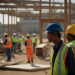 Construction workers at a construction site organize based on information taken from RFI software