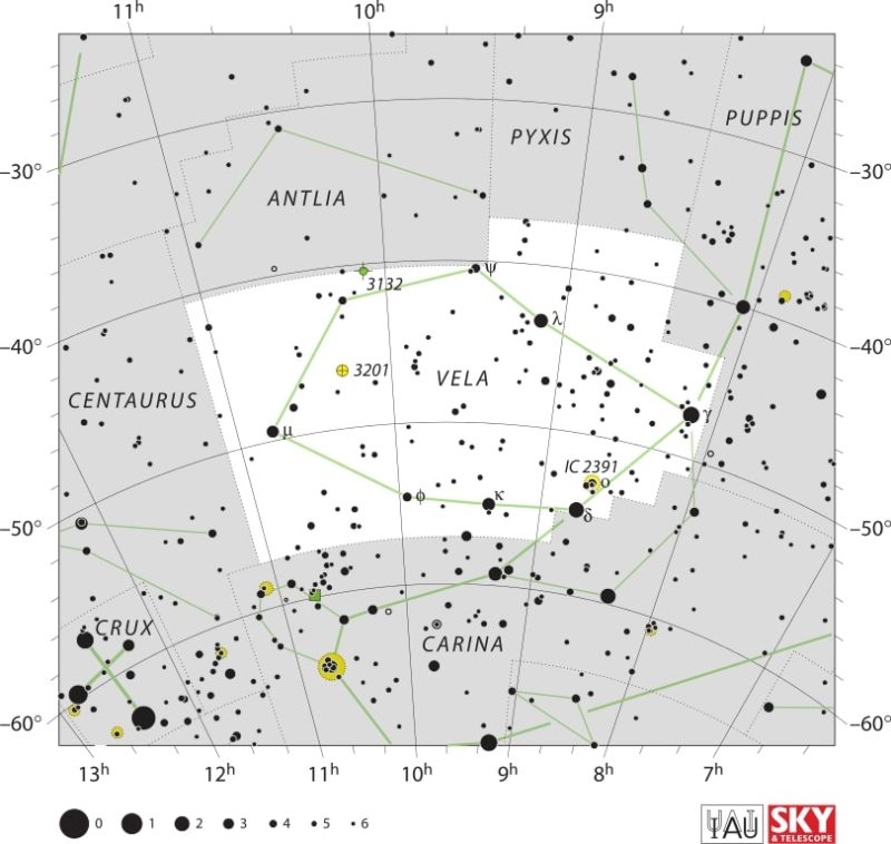 Vela Constellation Map IAU
