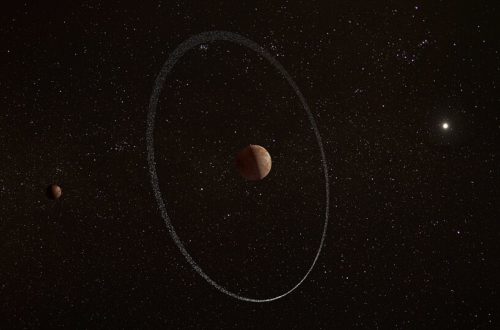 Artist Impression Of Quaoar With Ring And Moon Weywot